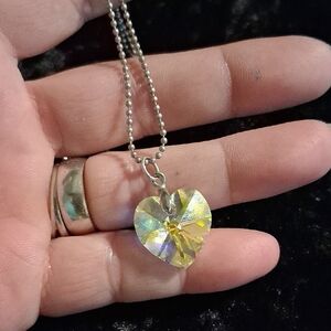 Yellow and Silver Crystal Pendant Necklace